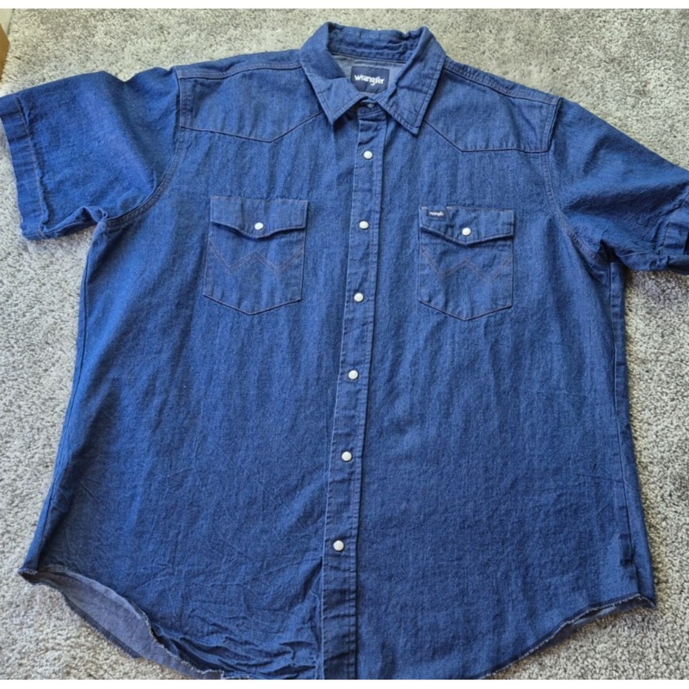 Vintage Wrangler Shirt Men‎ XXL Tall Denim Jean Pearl Snap Western Cowboy Casual